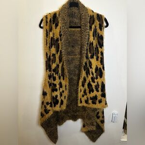 Leopard Print Open Front Sweater Vest
